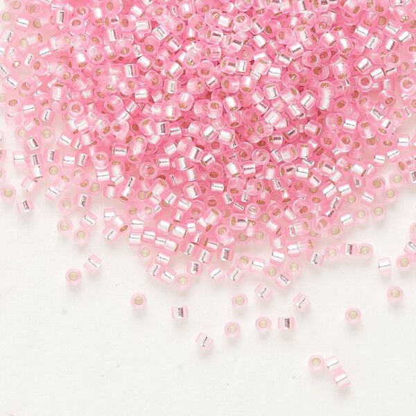 Seed bead, Delica®, glass, pkg/250g, #11 round, transparent outside dyed silver-lined pink (DB-1335). image number 0