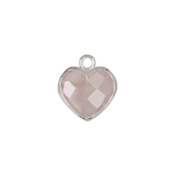 Rose quartz / copper / sterling silver 1pkg1, silver-plated hand-cut faceted puffed heart drop natural 13x12mm image number 0