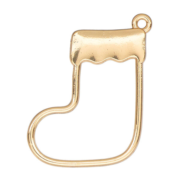 Component, resin frame, gold-finished "pewter" (zinc-based alloy), 33x28mm open stocking. Sold per pkg of 2. image number 0