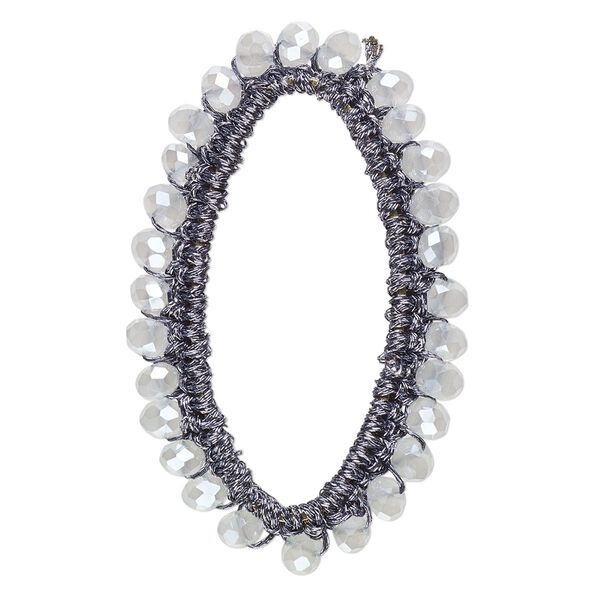 Focal, glass / nylon / steel, dark grey, 49x30mm-50x32mm beaded open oval. Sold per pkg of 2. image number 0