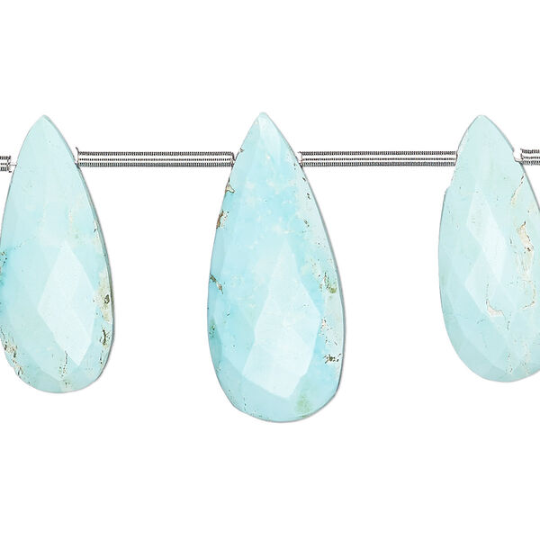 Imperial crown turquoise 1pkg3, hand-cut top-drilled faceted puffed teardrop bead natural C+ grade, 22x11mm-25x14mm / 28x12mm-31x15mm image number 0