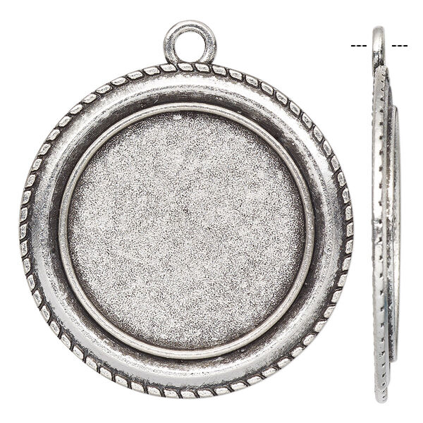 Focal, antique silver-finished "pewter" (zinc-based alloy), 35mm single-sided round with rope design and 25mm non-calibrated round setting. Sold individually. image number 0