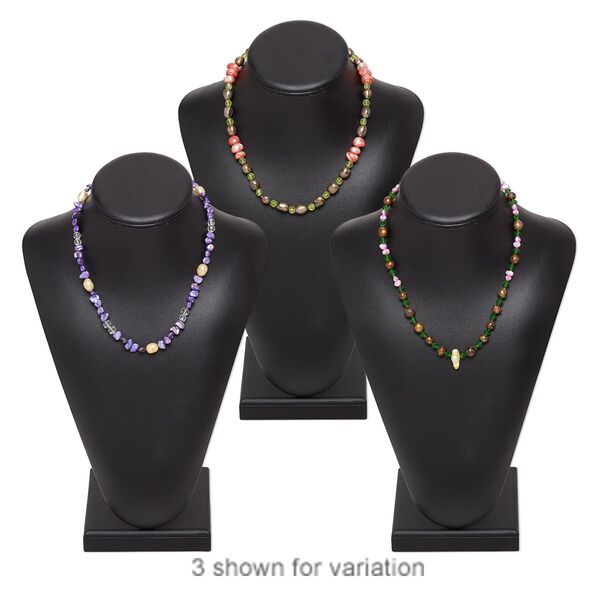 Necklace, cultured freshwater pearl (natural / bleached / dyed) / glass / silver-finished brass / steel, multicolored, 5x3mm-13x18mm multi-shape, 18-22 inches with springring clasp. Sold individually. image number 0