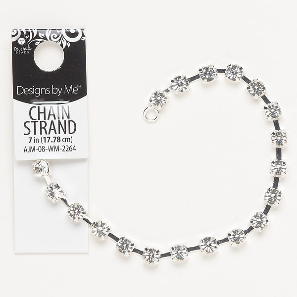 Chain, silver-finished steel and glass, clear, 6mm cupchain, 7 inches. Sold individually. image number 0