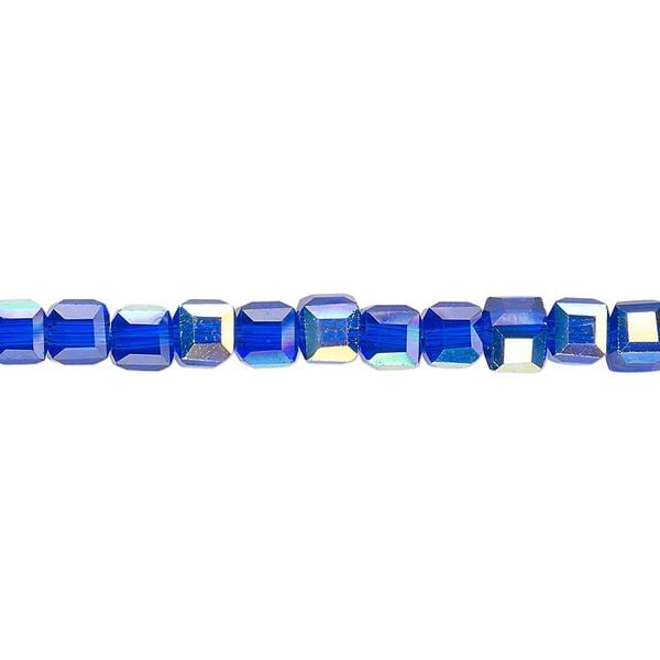 Bead 1pk 18 facets translucent cobalt blue AB, Celestial Crystal® 4mm cube 15.5-16 inch image number 0