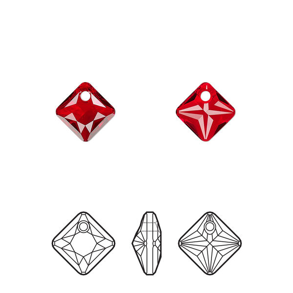 Drop 4pk light Siam, Crystal Passions® 9mm pendant princess cut 6431 image number 0