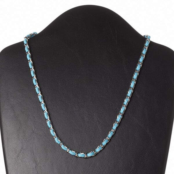 Necklace, faux suede / imitation rhodium-plated steel / silver-finished brass, light blue, 6mm wide, 18 inches with 2-inch extender chain and lobster claw clasp. Sold individually. image number 0