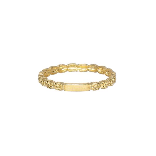 Ring, Create Compliments®, gold-plated sterling silver, clear, 1.5mm wide flower, size 9. Sold individually. image number 0
