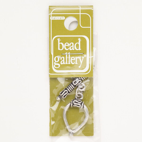 Clasp toggle "pewter" zinc-based alloy, 1pk 27x15mm teardrop scroll rope edge, antique silver finish image number 0