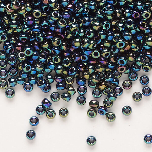 Seed bead, Miyuki, glass, pkg/50g, #8 rocaille, opaque rainbow black (RR-455). image number 0