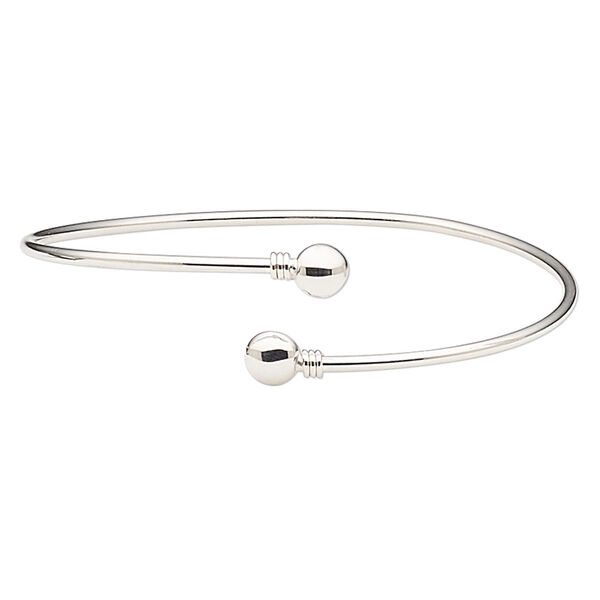 Bracelet, cuff, Create Compliments®, sterling silver, 2mm wide with 7mm domed round, 8-inch adjustable. Sold individually. image number 0