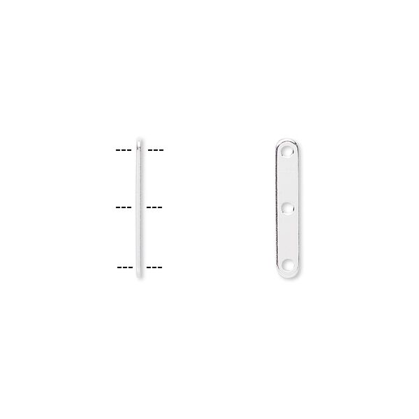 Spacer bar, sterling silver-filled, 15x2.5mm 3-strand, fits up to 5.5mm bead. Sold per pkg of 6. image number 0
