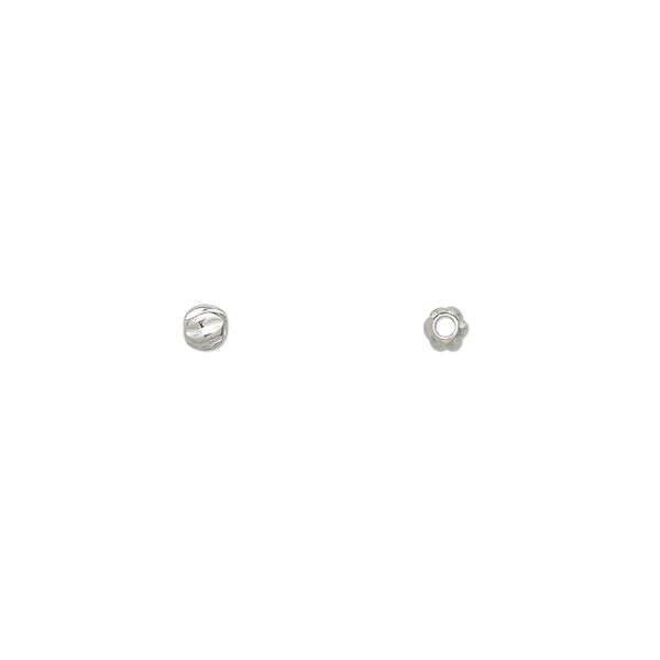 Bead, sterling silver, 3mm partially matte twisted corrugated round. Sold per pkg of 20. image number 0
