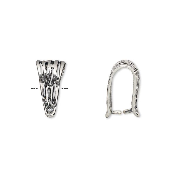 Bail, ice-pick, antique silver-plated brass, 14.5x7.5mm fancy triangle, 11mm grip length. Sold individually. image number 0