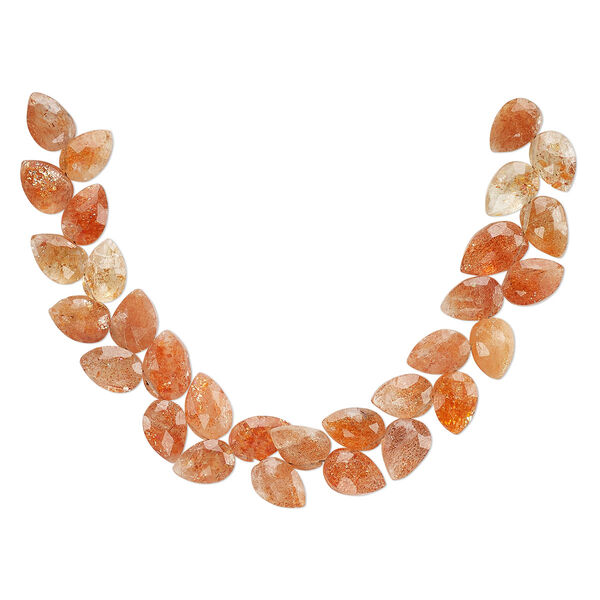 Sunstone 1pkg1, hand-cut diagonally drilled faceted teardrop bead natural 5.5 inch 8x6mm-10x7mm image number 2