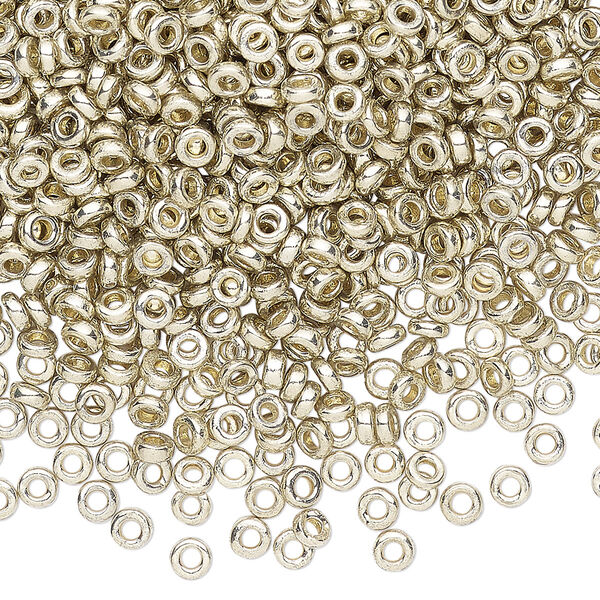 Seed bead, Miyuki, glass, pkg/250g, 3x1.3mm spacer rondelle, opaque brass-plated, (SPR3-4201). image number 0