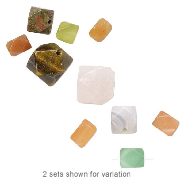 Multi-gemstone / glass 1pkg5, faceted nugget bead natural mix medium image number 0