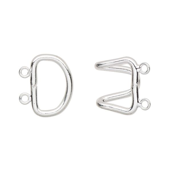 Clasp, 2-strand hook, silver-plated brass, 23x15mm. Sold per pkg of 10. image number 0
