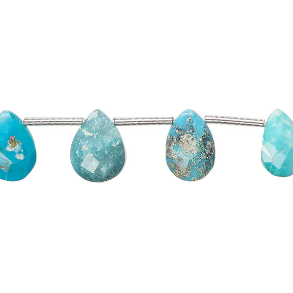 Imperial crown turquoise 1pkg11, hand-cut top-drilled faceted puffed teardrop bead natural C grade, 8x5mm-11x9mm image number 0
