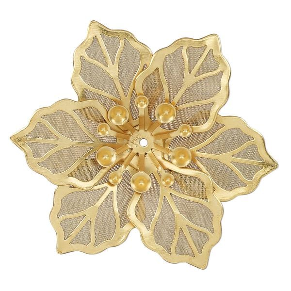 Component, gold-finished steel, 51.5x46mm single-sided flower. Sold per pkg of 2. image number 0
