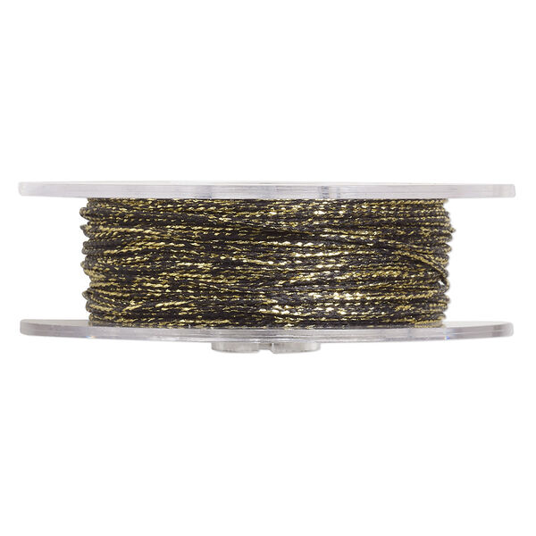 Cord, nylon, (waxed), metallic gold and black, 1mm diameter. Sold per 25-meter spool. image number 0