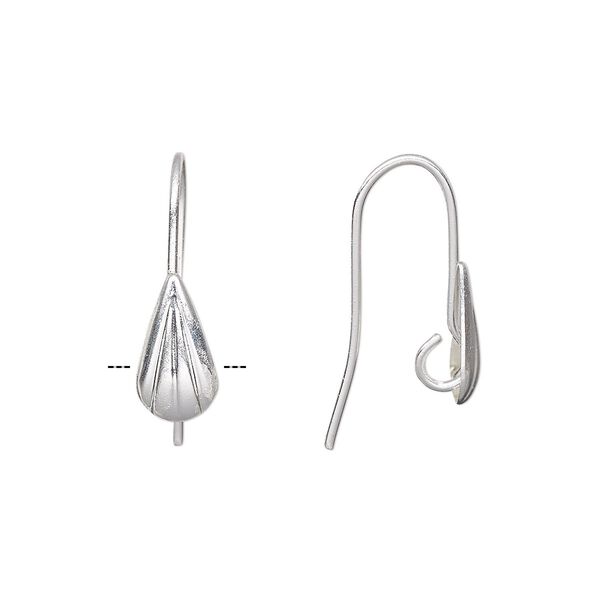 Ear wire fishhook 1pkg100 silver-plated, 20mm / 9x5mm corrugated teardrop / hidden open loop, 22 gauge brass 50 pair image number 0