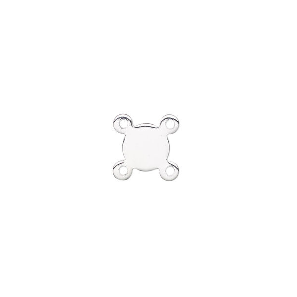 Link, silver-finished brass, 7.5x7.5mm flat round with SS34 round setting, 4 loops. Sold per pkg of 10. image number 0