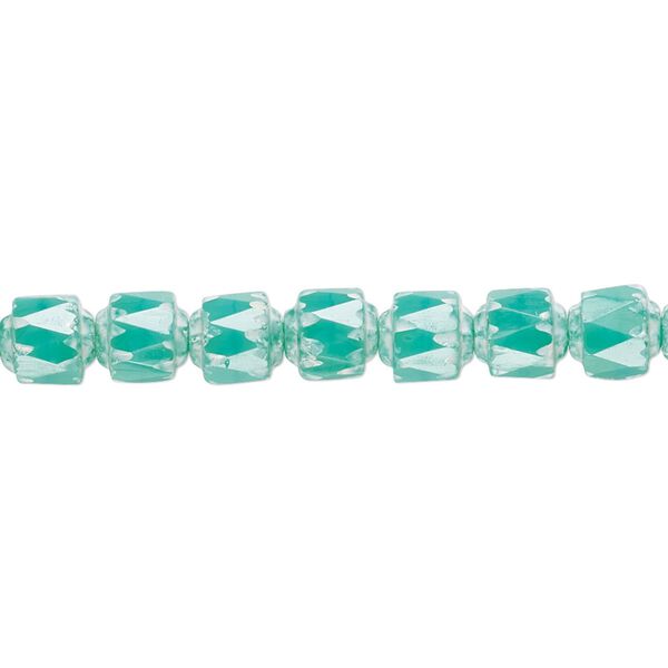 Bead, Czech glass, opaque turquoise blue and white, 6mm round cathedral. Sold per 15-1/2" to 16" strand. image number 0
