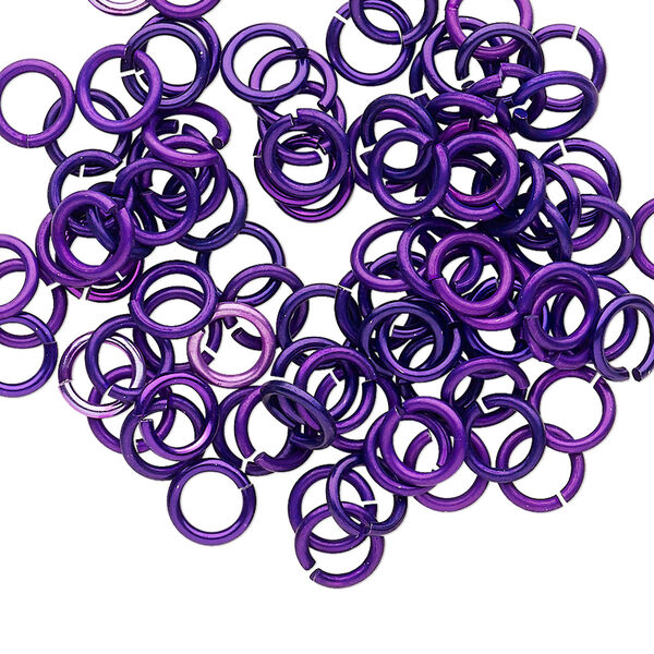 Jump ring, anodized tempered aluminum, purple, 6mm round, 4.2mm inside diameter, 18 gauge. Sold per pkg of 100. image number 0