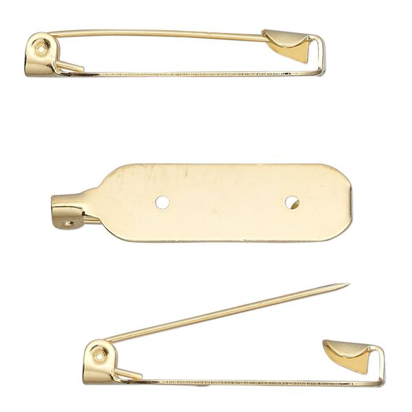 Pin back, gold-plated steel, 1-1/4 inch oval. Sold per pkg of 10. image number 0