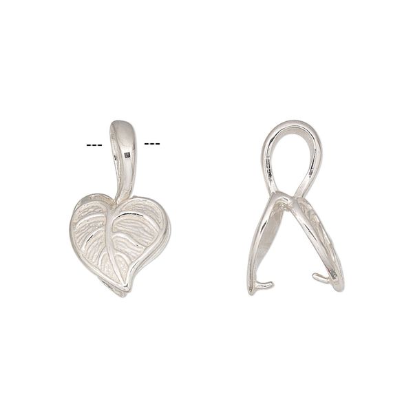 Bail, JBB Findings, ice-pick, sterling silver, 12x11mm heart shaped leaf, 8mm grip length. Sold individually. image number 0