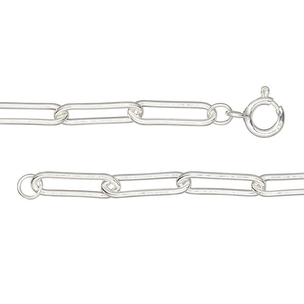 Chain, sterling silver, 3.8mm paperclip, 18-inches with springing clasp. Sold individually. image number 0