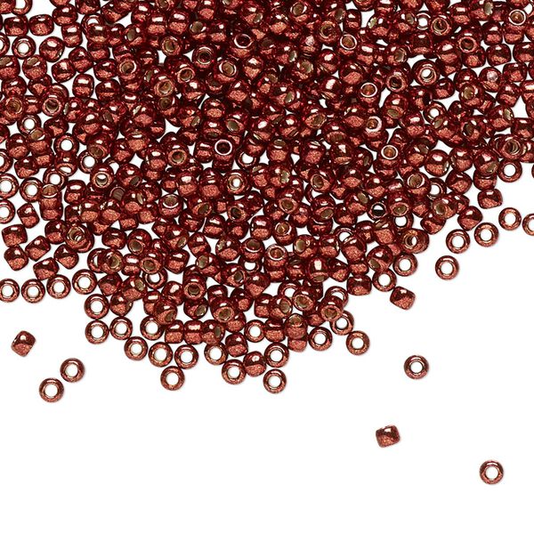 Seed bead, TOHO BEADS®, glass, pkg/50g, #11 round, opaque galvanized PermaFinish brick red (TR-11-PF564). image number 0
