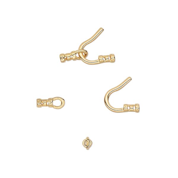 Clasp, hook-and-eye, gold-plated brass, 13x9mm with crimp ends. Sold per pkg of 10. image number 0
