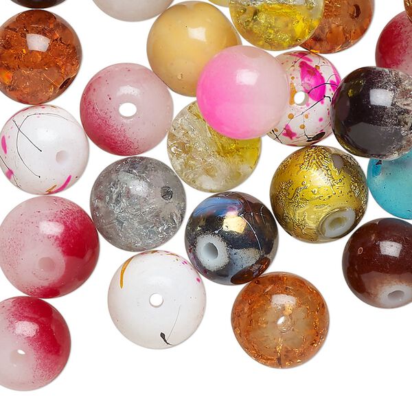 Bead mix, glass, opaque mixed colors, 8-10mm round. Sold per 5-ounce pkg, approximately 90 beads. image number 0