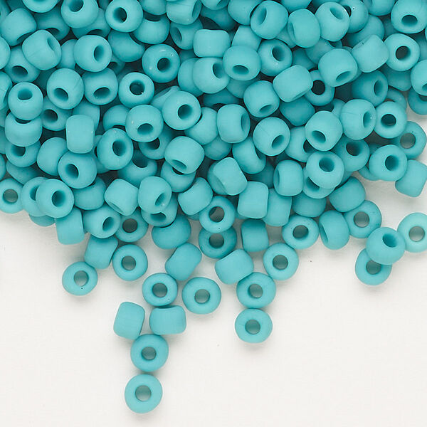 Seed bead, Dyna-Mites™, glass, opaque matte turquoise blue, #6 round. Sold per 1/2 kilogram pkg. image number 0