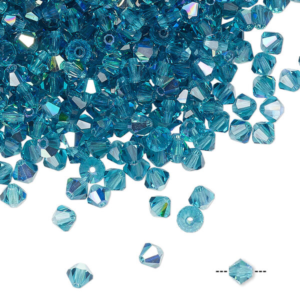 Bead 48pk indicolite AB, Preciosa Czech crystal 4mm bicone image number 0
