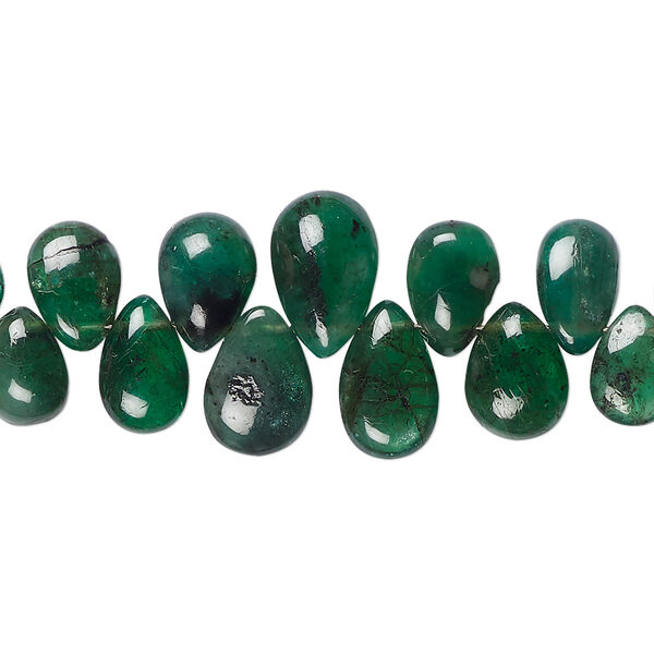 Emerald 1pkg1, hand-cut top-drilled puffed teardrop bead C+ grade, 4 inch graduated 5x3mm-9x6mm image number 0