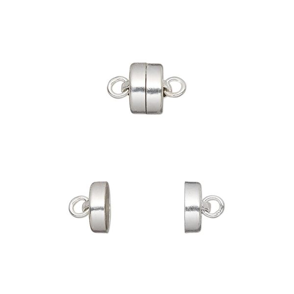 Clasp, magnetic, sterling silver, 7.5x5mm barrel with (2) soldered jumprings. Sold individually. image number 0