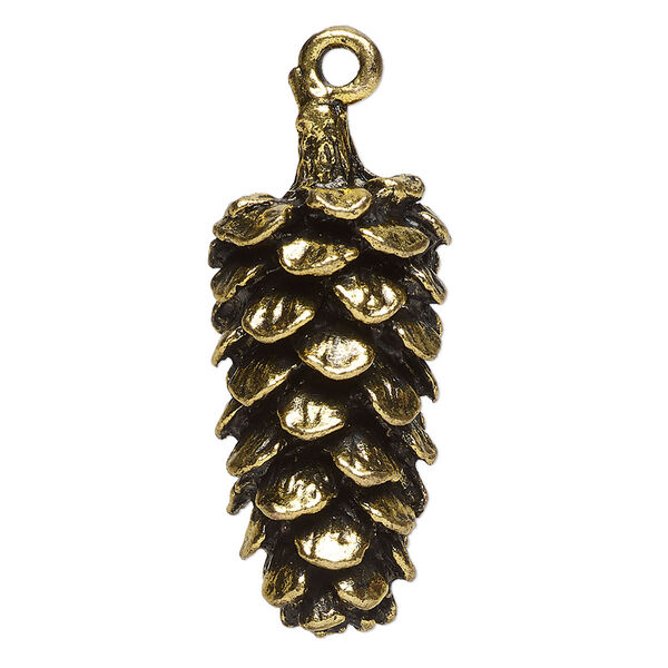 Focal, antique gold-finished "pewter" (zinc-based alloy), 37x16mm pinecone. Sold Individually. image number 0