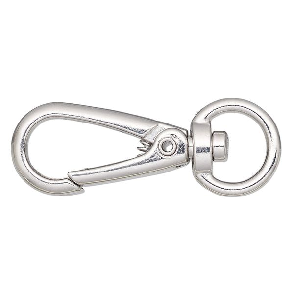 Clasp, self-closing hook, imitation rhodium-finished steel and "pewter" (zinc-based alloy), 29.5x15mm with swivel. Sold per pkg of 4. image number 0