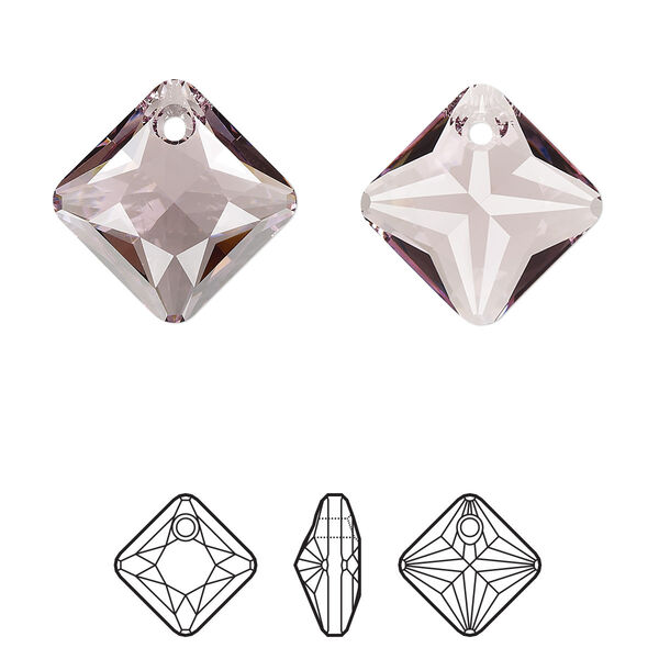 Drop 1pk light amethyst, Crystal Passions® 16mm pendant princess cut 6431 image number 0