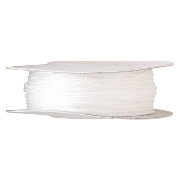 Cord, nylon, white, 1mm round. Sold per 100-foot spool. image number 0