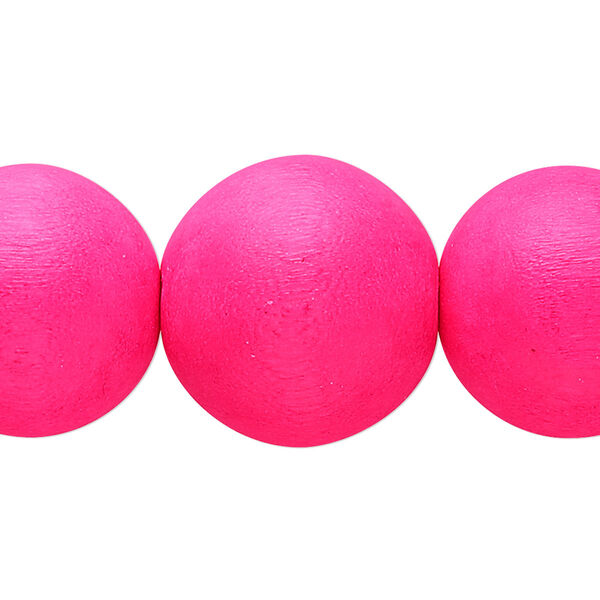 Bead, Taiwanese cheesewood (dyed / waxed), dark pink, 19-20mm round. Sold per 15-1/2" to 16" strand. image number 0