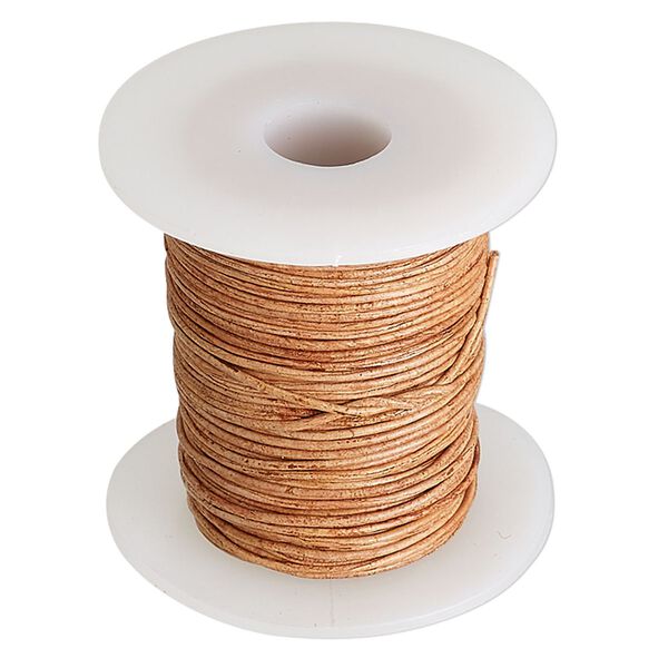 Cord, leather (dyed), burnt orange, 0.5mm round. Sold per 25-yard spool. image number 0