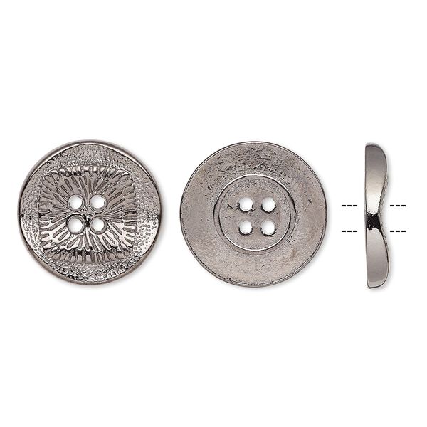 Button, gunmetal-finished "pewter" (zinc-based alloy), 21mm single-sided wavy flat round with textured square design. Sold per pkg of 20. image number 0