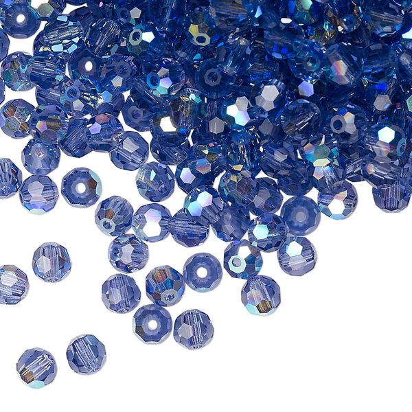 Bead 24pk tanzanite AB, Preciosa Czech crystal 4mm round image number 0