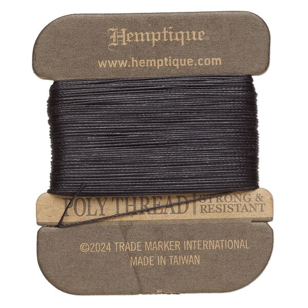 Thread, Hemptique®, polyester, pkg/32 yards, black, 0.45mm 3-ply round. image number 0