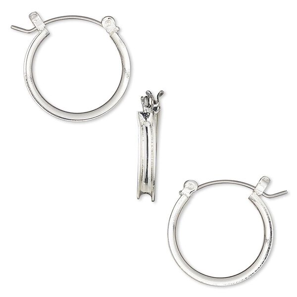 Earring hoop 1pkg2 "pewter" (zinc-based alloy), 20mm round / 2mm wide channel / latch-back, silver-finished / steel 1 pair image number 0