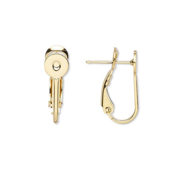 Earring, gold-plated brass, 18.5mm hinged with 6mm round flat pad and post. Sold per pkg of 5 pairs. image number 0